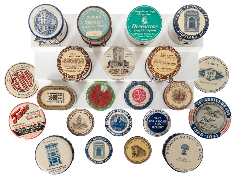  Group of 28 Celluloid Banks, Pocket Mirrors, and Shoeshine ...