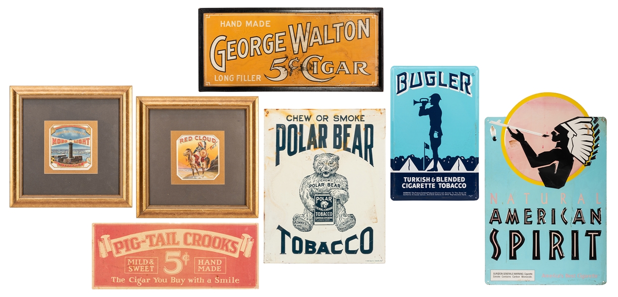  Group of Vintage and Modern Tobacco Advertising. Seven piec...