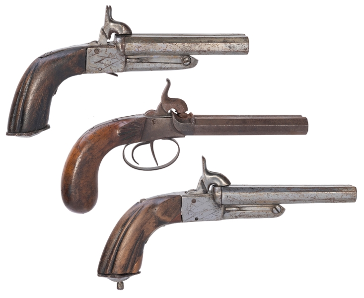  Lot of Three Double Barrel Pistols. Including: Double barre...