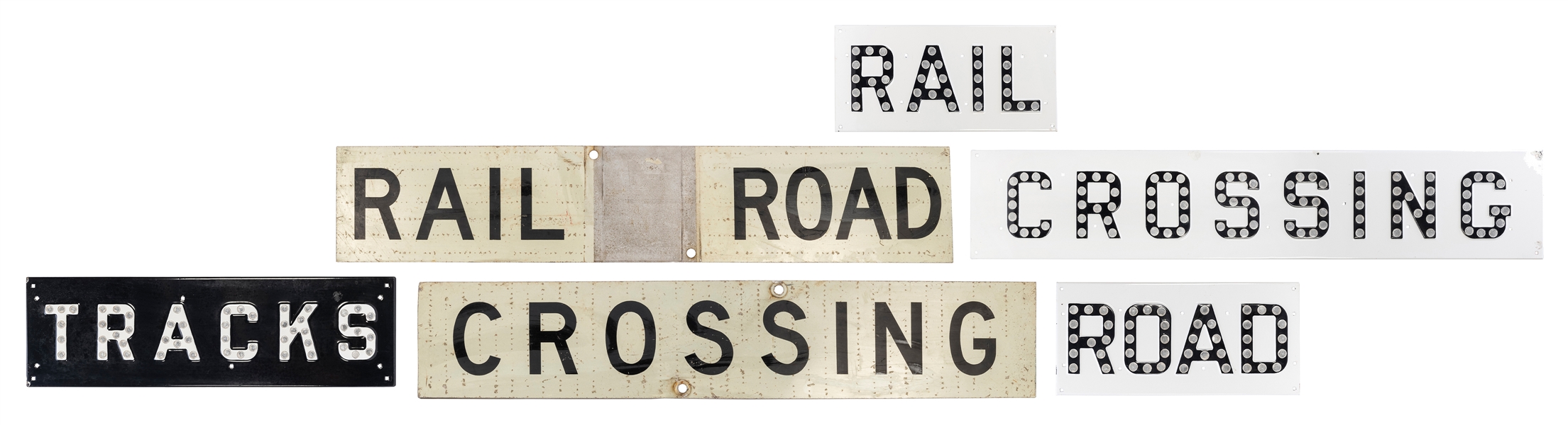  Lot of Railroad Crossing Signs. Including: Steel with porce...