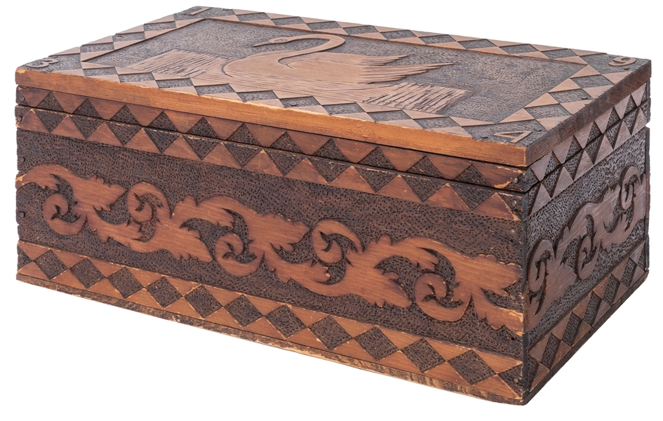 Folk Art Carved Pine Keepsake Box. Great Depression-era fol...