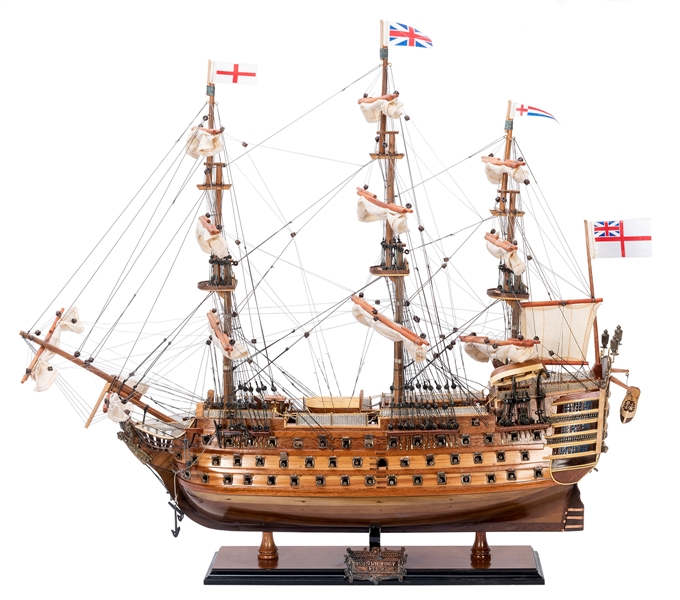  Four Large Wooden Model Ships with Display Cases. Including...