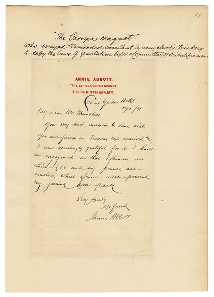  Abbott, Annie (Dixie Haygood). Autograph Letter of Annie Ab...