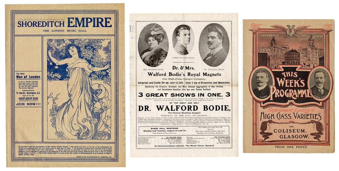  Bodie, Dr. Walford. Three Walford Bodie Theatrical Programs...