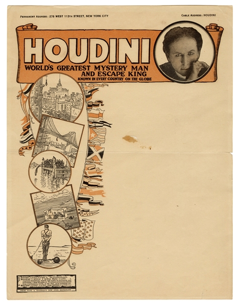  Houdini, Harry (Ehrich Weisz). Houdini Letterhead. World’s ...