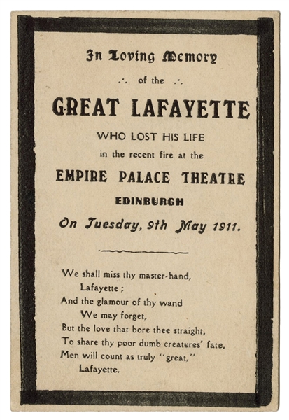  Lafayette (Sigmund Neuberger). Mourning Card for The Great ...