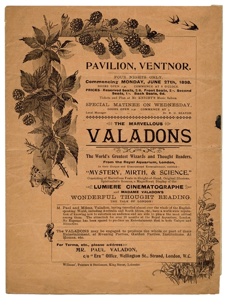  Valadon, Paul. Early Paul Valadon Program. Leicester: Wills...