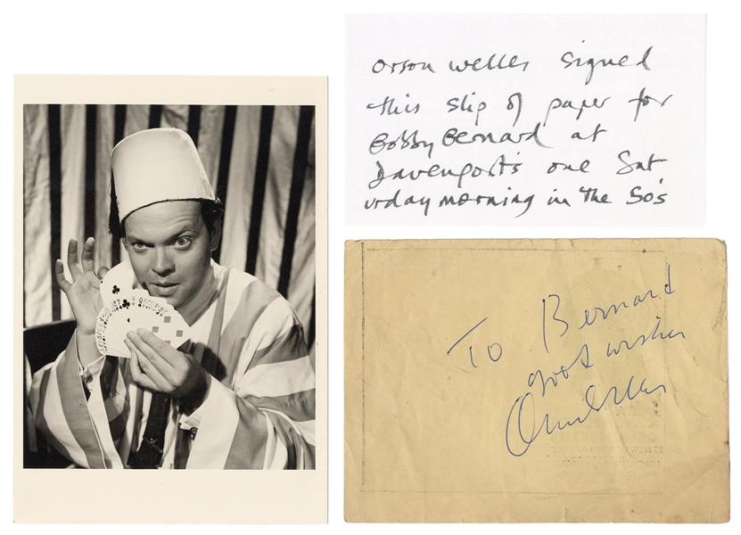  Welles, Orson. Autograph of Orson Welles. On the verso of a...