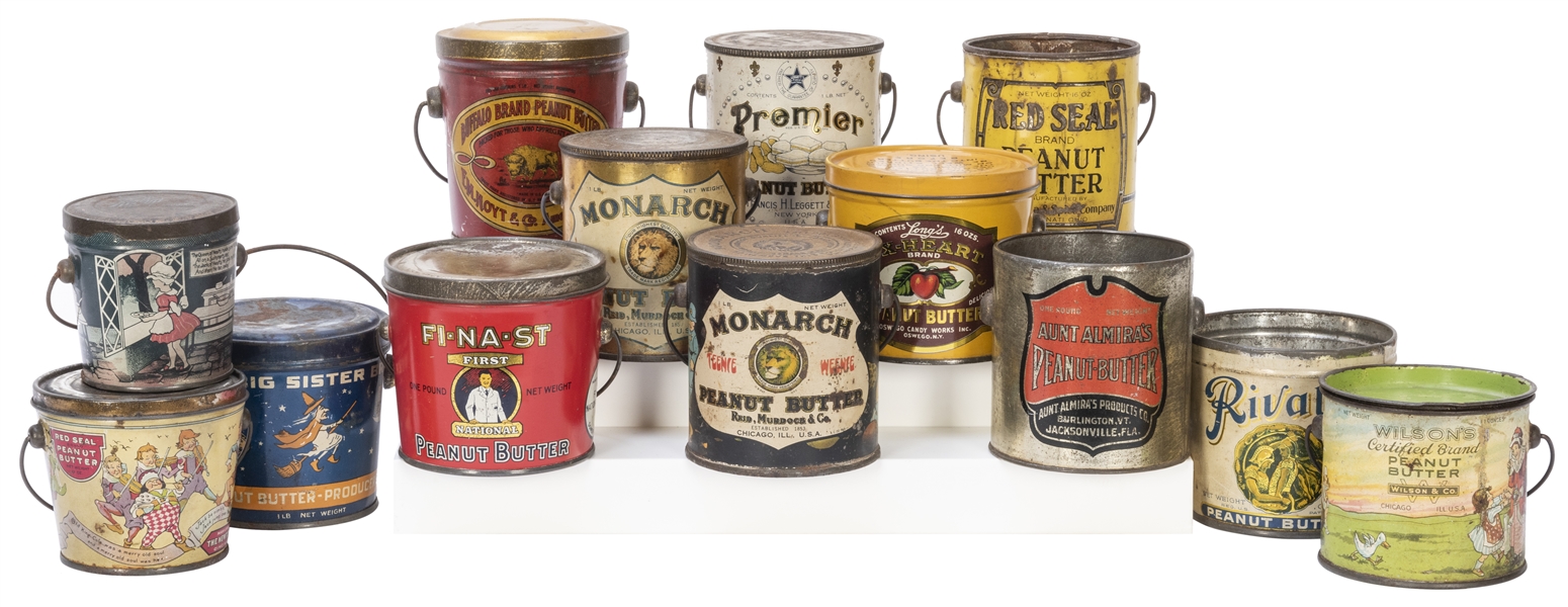  Collection of 13 Peanut Butter Tins. Brands include: Big Si...