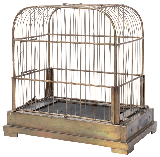  Canary Cage. European, 1900s. A large and sturdy brass bird...