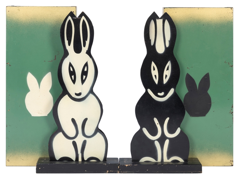  Hippity Hop Rabbits. European, 1940s. Stencil-painted set o...