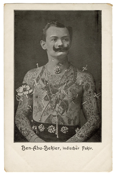  [TATTOO] Postcard of Ben Abu Bekier, Tattooed “Indian Fakir...