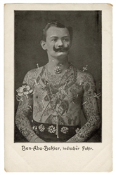  [TATTOO] Postcard of Ben Abu Bekier, Tattooed “Indian Fakir...