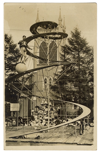  Spiral Tower Act Circus Real Photo Postcard. American, ca. ...
