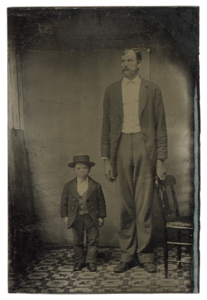  Black Midget and White Giant Sixth Plate Tintype. 19th cent...