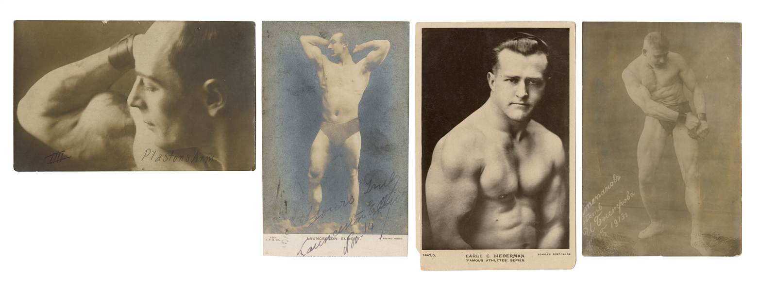  Four Real Photo Postcards of Strongmen / Bodybuilders. Circ...