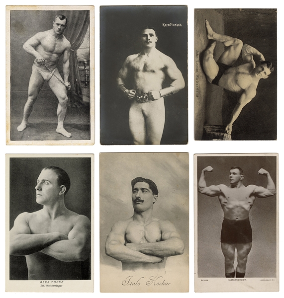  Six Postcards of Strongmen / Bodybuilders. 1900s/10s. Photo...