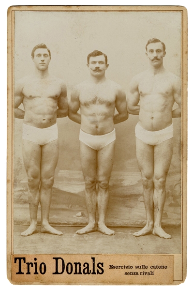  [ACROBATS/GYMNASTS] Trio Donals Cabinet Photo. Circa 1890s....