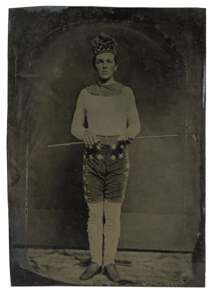  Fine Half-Plate Tintype of a Circus / Theatrical Performer....