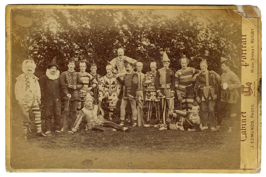  Cabinet Card Photograph of Sixteen British Clowns. Rugby: J...