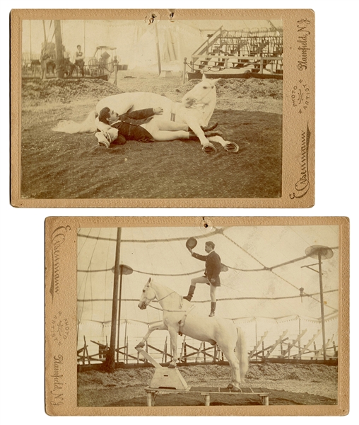  Two Photographs of a Circus Horse Trainer and his Steed. Pl...