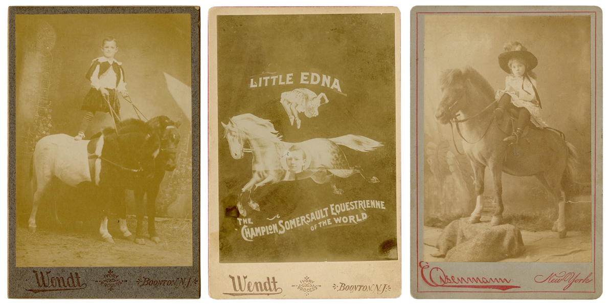  Three Cabinet Card Portraits of Juvenile Equestrian Acts. C...