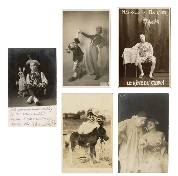  [CLOWNS] Five Real Photo Postcards of Clowns. 1900s – 20s. ...