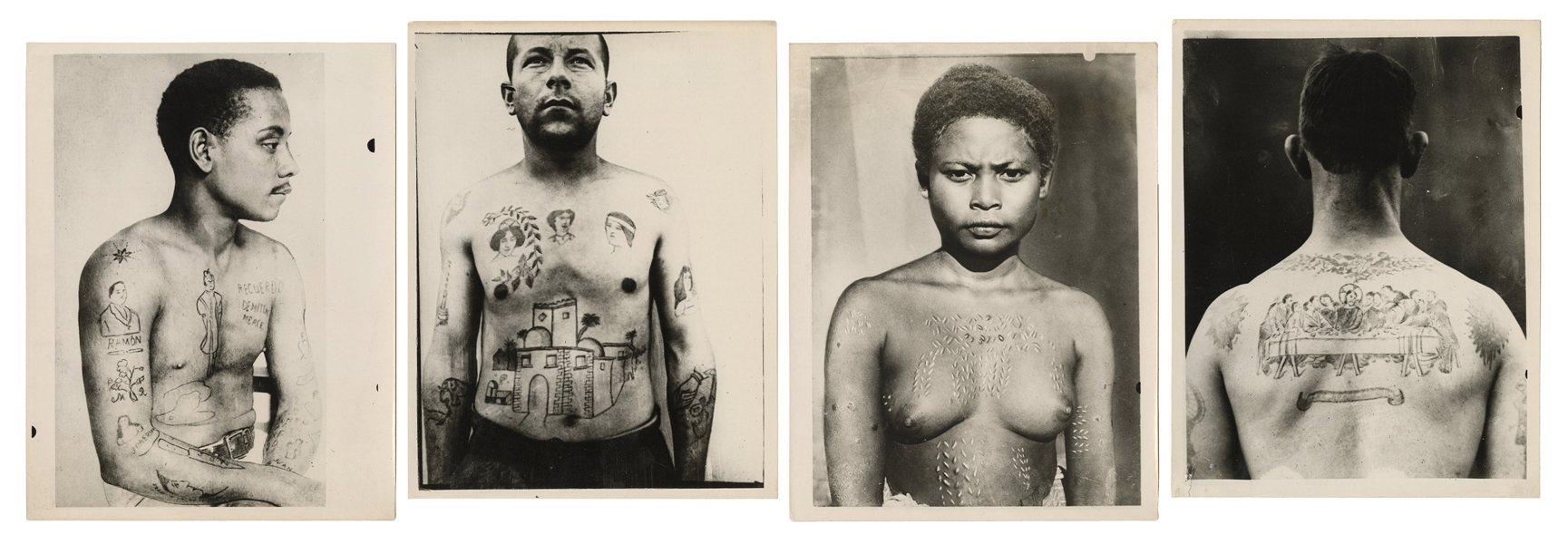  [TATTOO] Four Photographs of Tattooed People. France: Keyst...