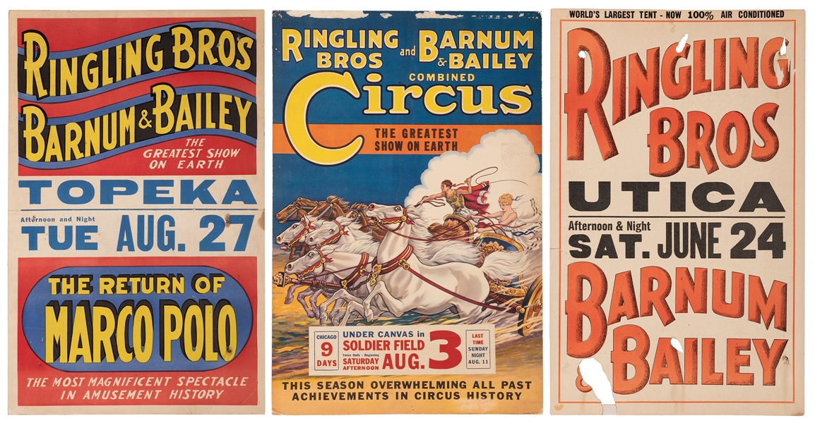  Trio of Ringling Bros. and Barnum & Bailey Circus Window Ca...