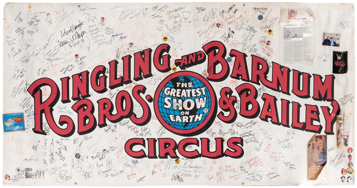  Ringling Bros. and Barnum & Bailey Banner Signed by Clowns....