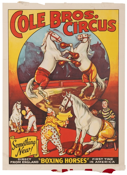 Cole Bros. Circus / Boxing Horses. Erie Litho, ca. 1940s. W...