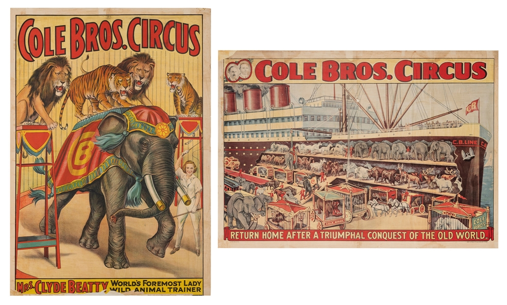  Cole Bros. Pair of Circus Posters. Including: Mrs. Clyde Be...