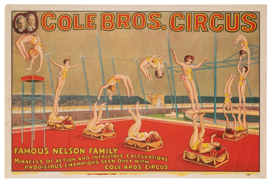 Cole Bros. Circus / Famous Nelson Family. Erie Litho, ca. 1...