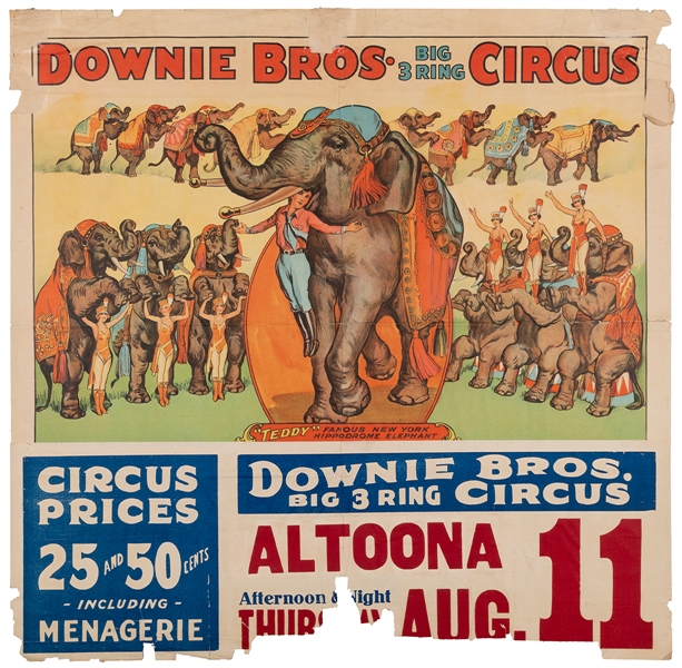  Downie Bros. Circus / “Teddy” Famous New York Hippodrome El...