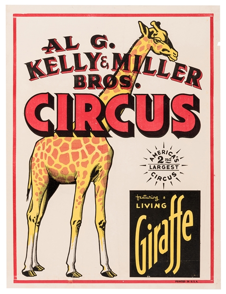  Al G. Kelly & Miller Bros. Circus / Living Giraffe. USA, ca...