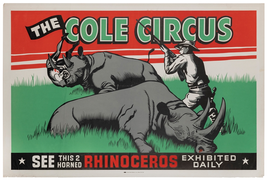 The Cole Circus / [2 Horned Rhinoceros]. Mason City, IA: Ce...