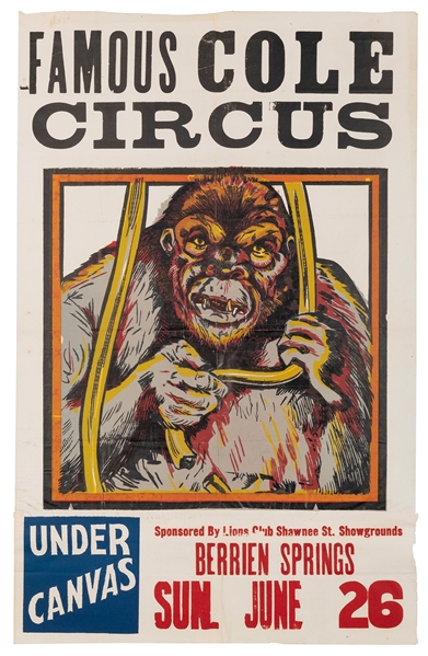  Famous Cole Circus / [Ape Behind Bars]. Eureka Springs, AR:...