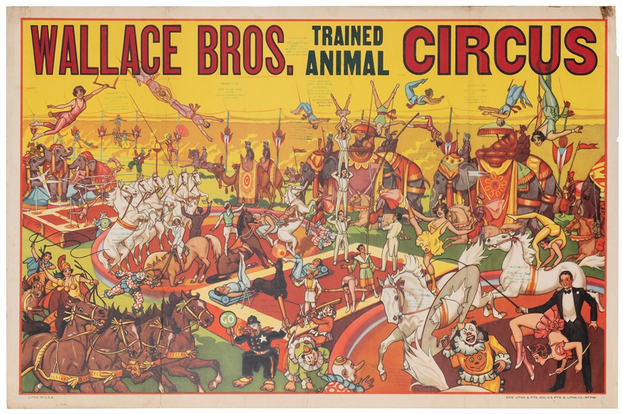  Wallace Bros. Trained Animal Circus. Erie Litho, ca. 1930s....