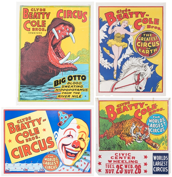  Lot of 4 Clyde Beatty-Cole Bros. Circus Posters. Four one s...