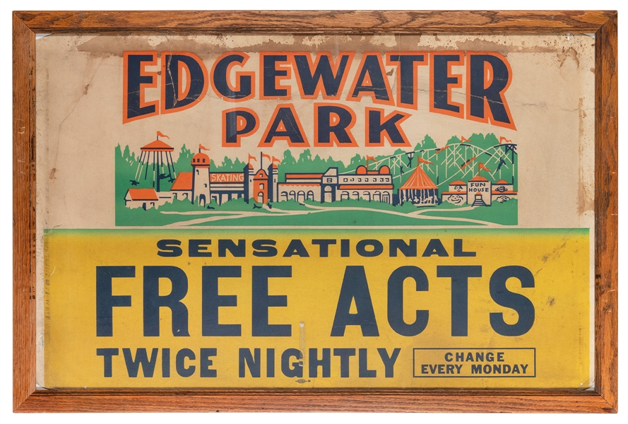  [DETROIT] Edgewater Park Amusement Jumbo Window Card. Frame...