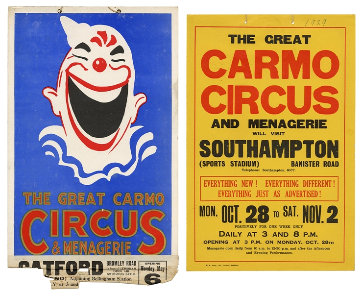  CARMO (Harry Cameron). Two Great Carmo Circus Hangers / Win...
