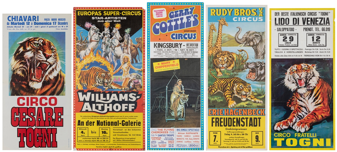  Lot of 13 European Circus Posters featuring Tigers and Big ...