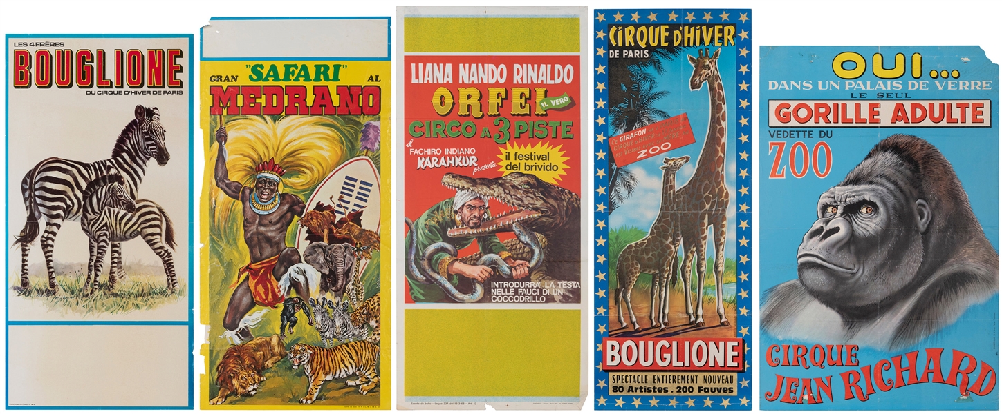  Lot of 18 European Circus Posters. Circa 1960s/70s. Eightee...