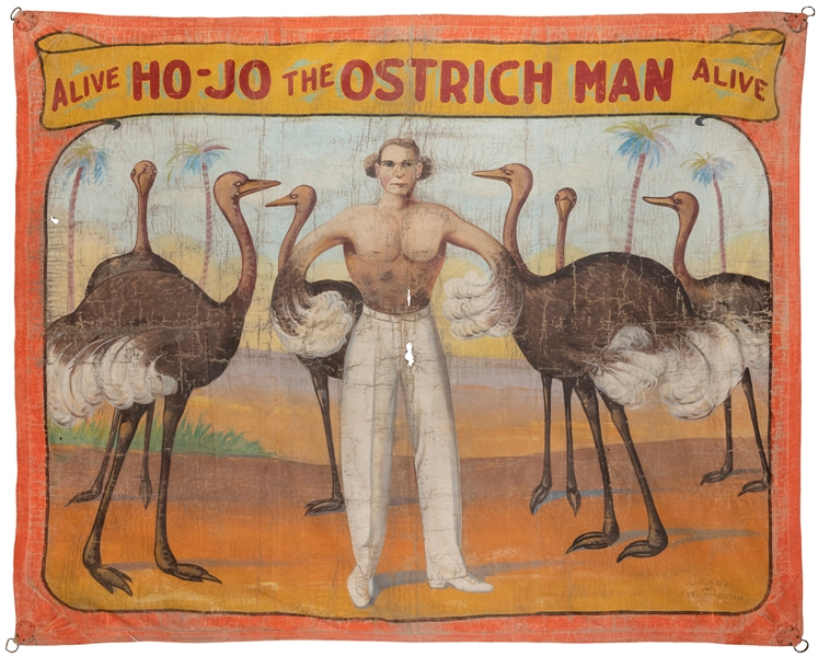  Ho-Jo The Ostrich Man. Sideshow Banner. Chicago: O’Henry Te...