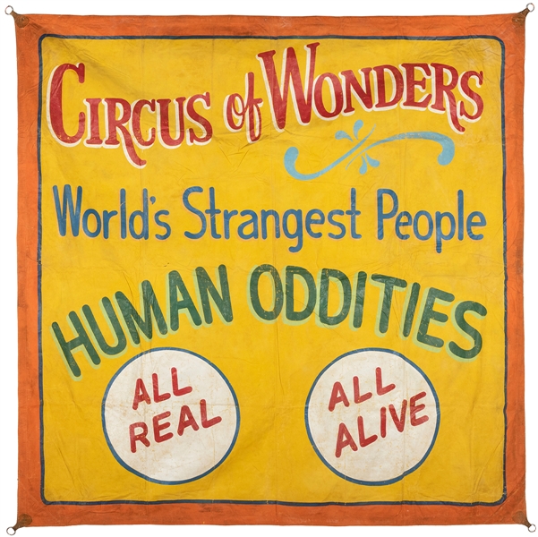  Circus of Wonders Sideshow Banner. Painted canvas. Brightly...