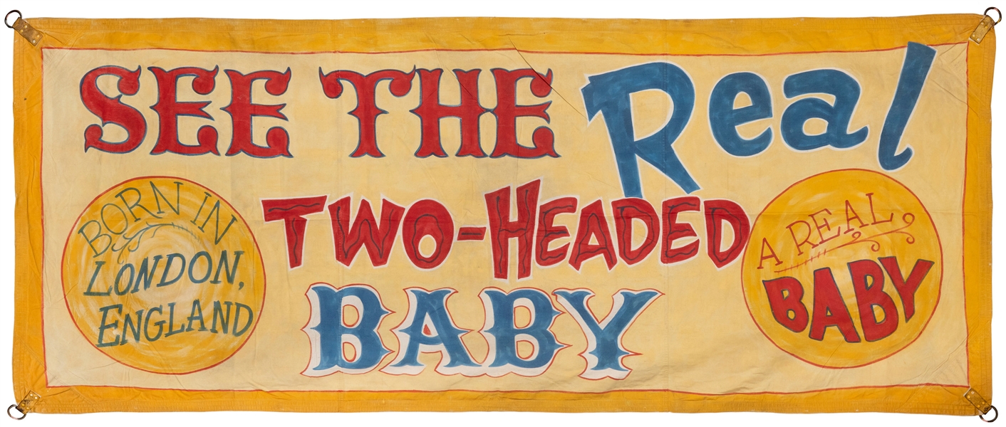  Two-Headed Baby Carnival Sideshow Banner. Circa 1930s. Bann...