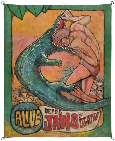  The Jaws of Death Sideshow Banner. Painted canvas banner de...