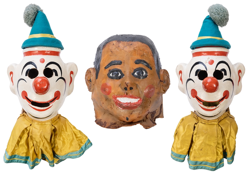  Trio of Masks. Circa 1960s. Includes two wraparound clown m...