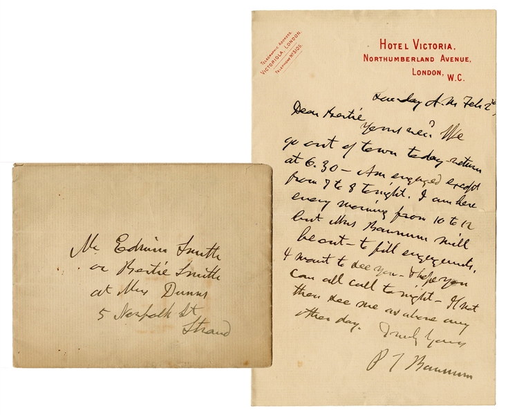  BARNUM, Phineas Taylor. Autograph Letter Signed, to “Bertie...