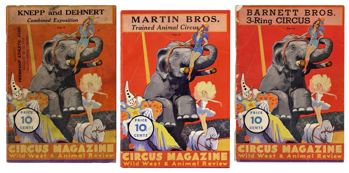  Lot of Three Circus Magazines. American, ca. 1935. Issues a...